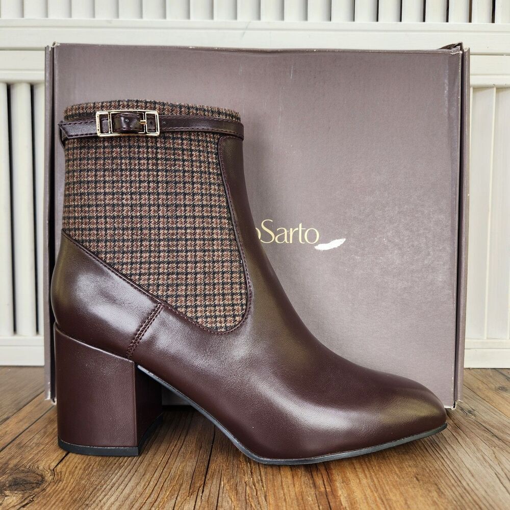 Franco Sarto Tribute Bootie Womens Sz 8 W Wide Brown Leather Heeled Ankle Boots